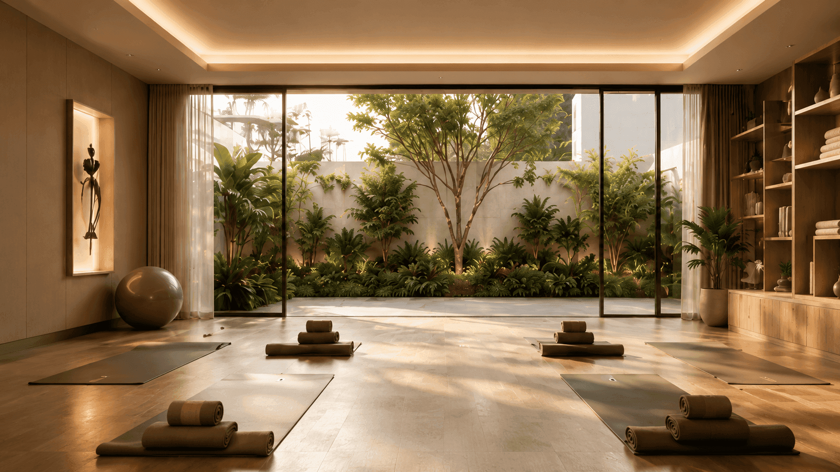 Fitness studio with floor-to-ceiling glazing